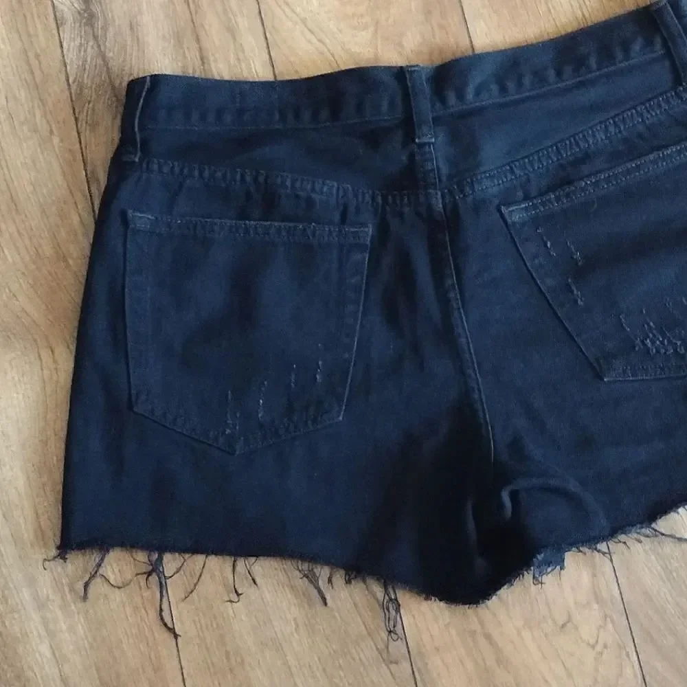 We The‎ FREE PEOPLE Black Sofia Distressed High Waist Jean Shorts Size 30